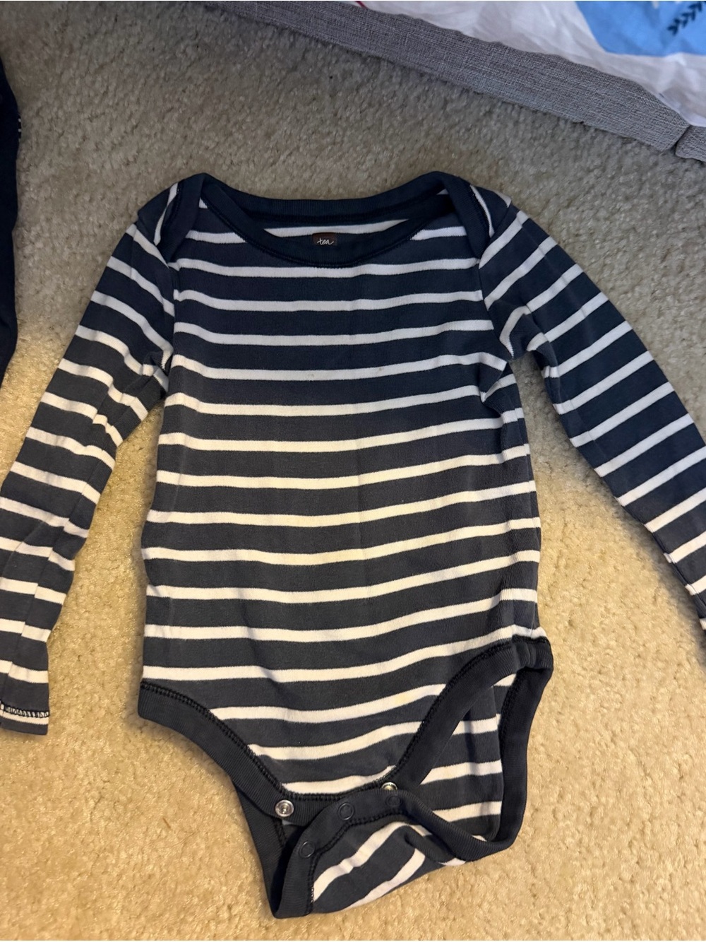 Tea Collection Navy & White Striped Long-Sleeve Bodysuit